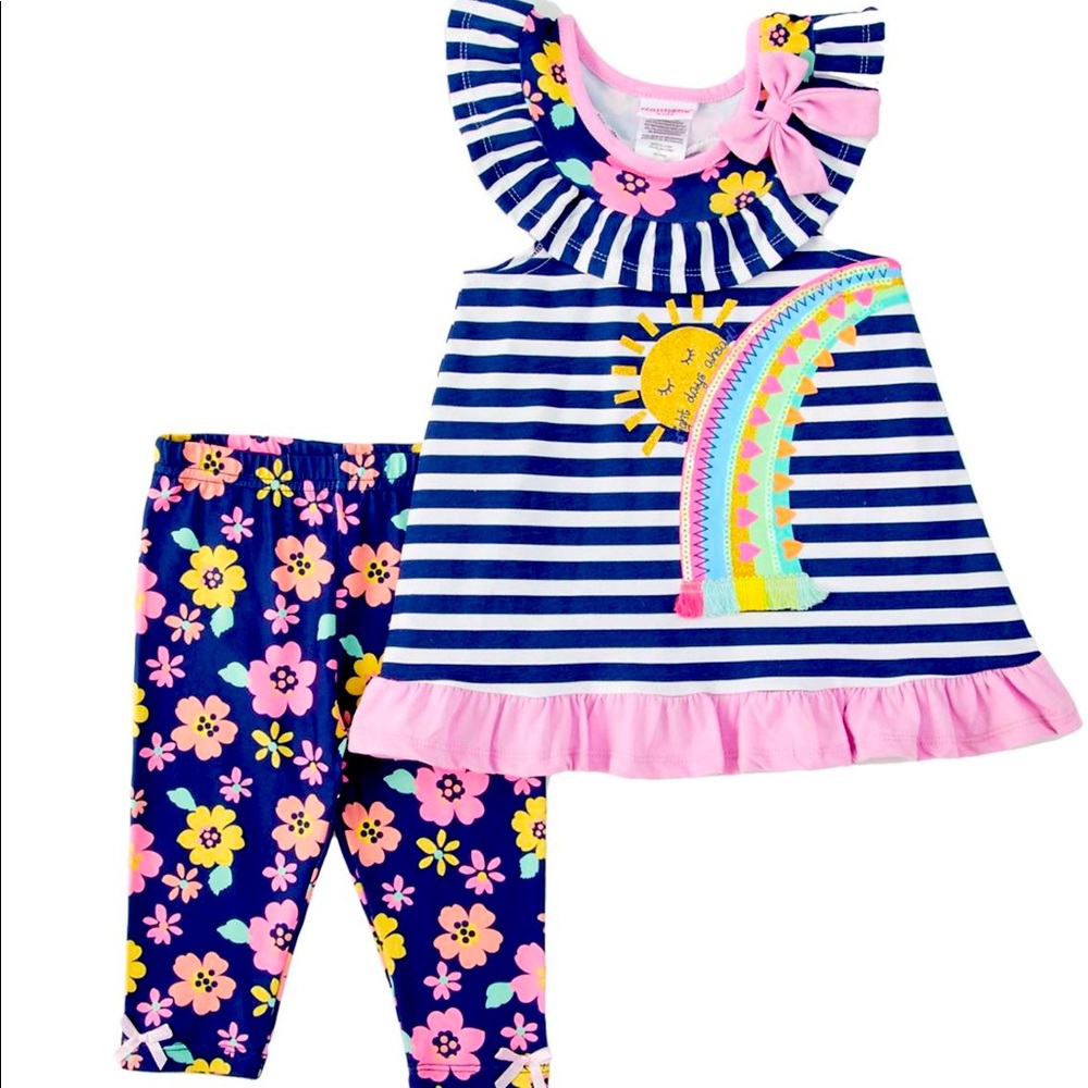 Girl’s Flowers Stripe Sun Rainbow Leggings Set